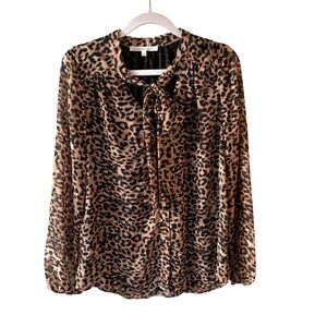 Daniel Rainn Brown Leopard Print Blouse Size S Office Lightweight Classic